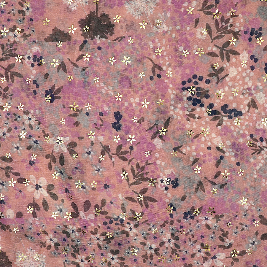 Dusky Pink Floral Print Scarf with Gold Overlay