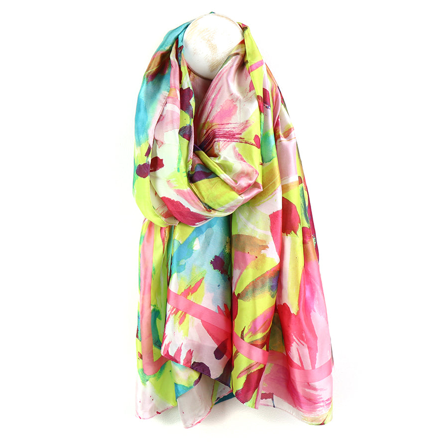Neon vibrant mix painted abstract print scarf