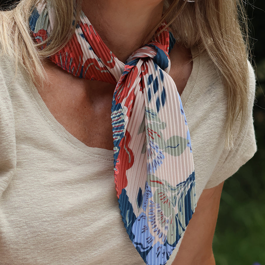 Red and blue floral recycled crinkle neckerchief