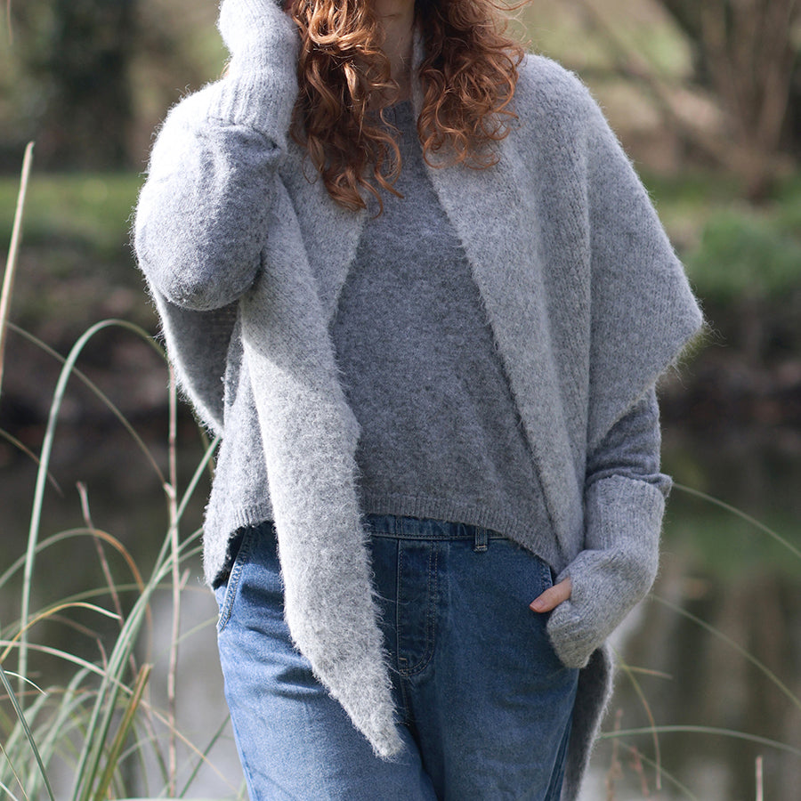 Ashleigh pale grey marl chunky knit triangle scarf