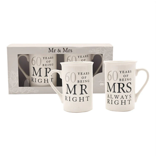 60th Diamond Wedding Anniversary Mug Set – Mr Right & Mrs Always Right