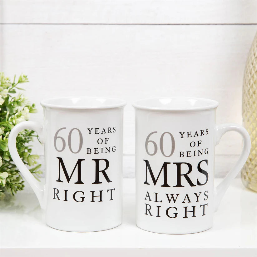 60th Diamond Wedding Anniversary Mug Set – Mr Right & Mrs Always Right