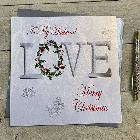 Husband Christmas Card - White Cotton Cards
