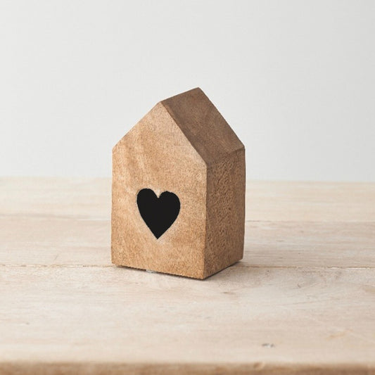 Small Wooden Heart Block House Ornament