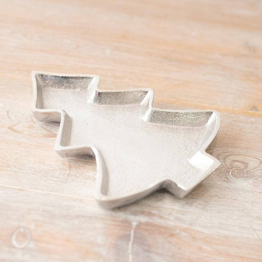 Tree-Shaped Tray in Textured Silver Finish