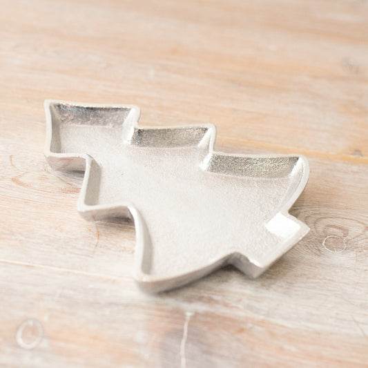 Tree-Shaped Tray in Textured Silver Finish