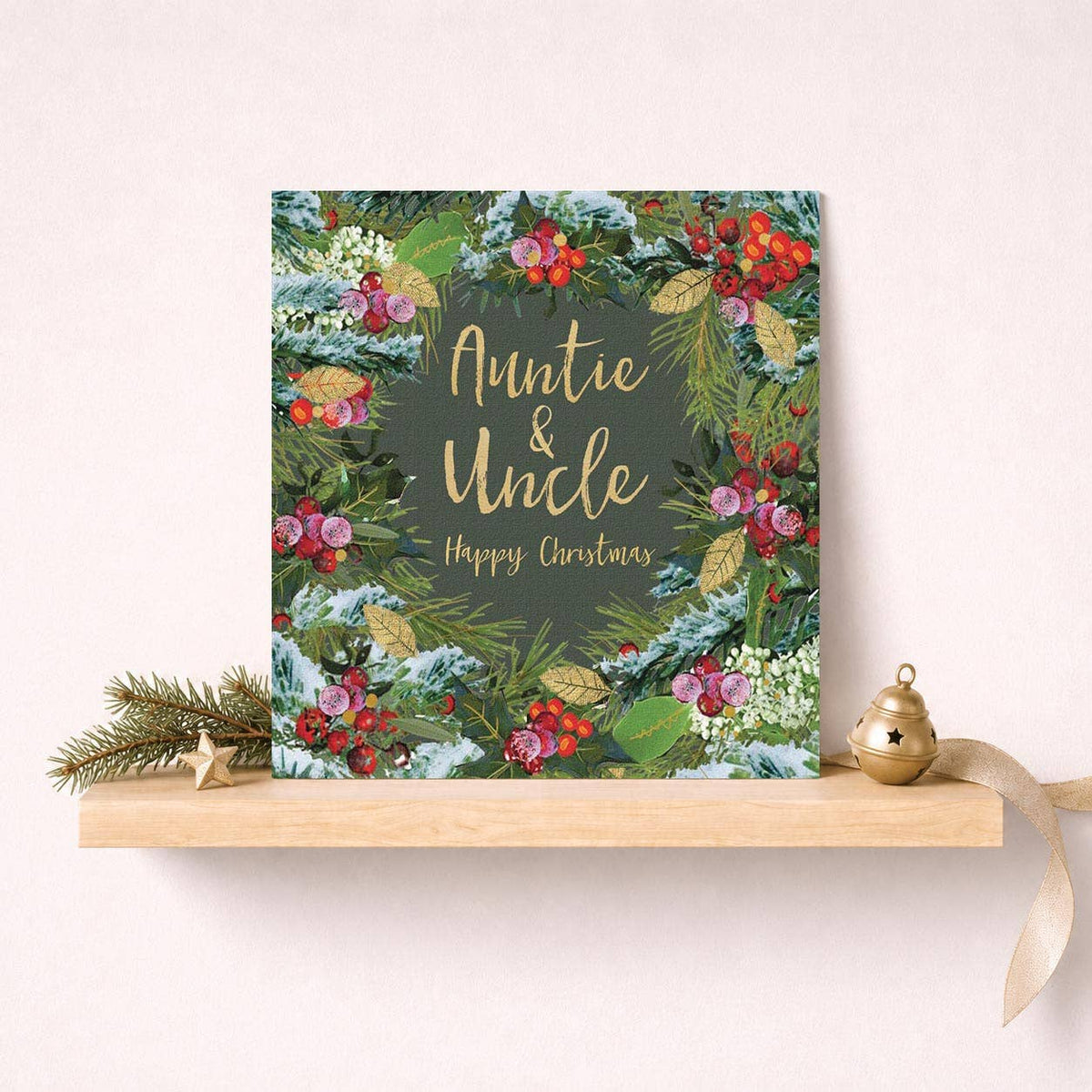 Auntie And Uncle Christmas Card - Robin & Foliage Wreath