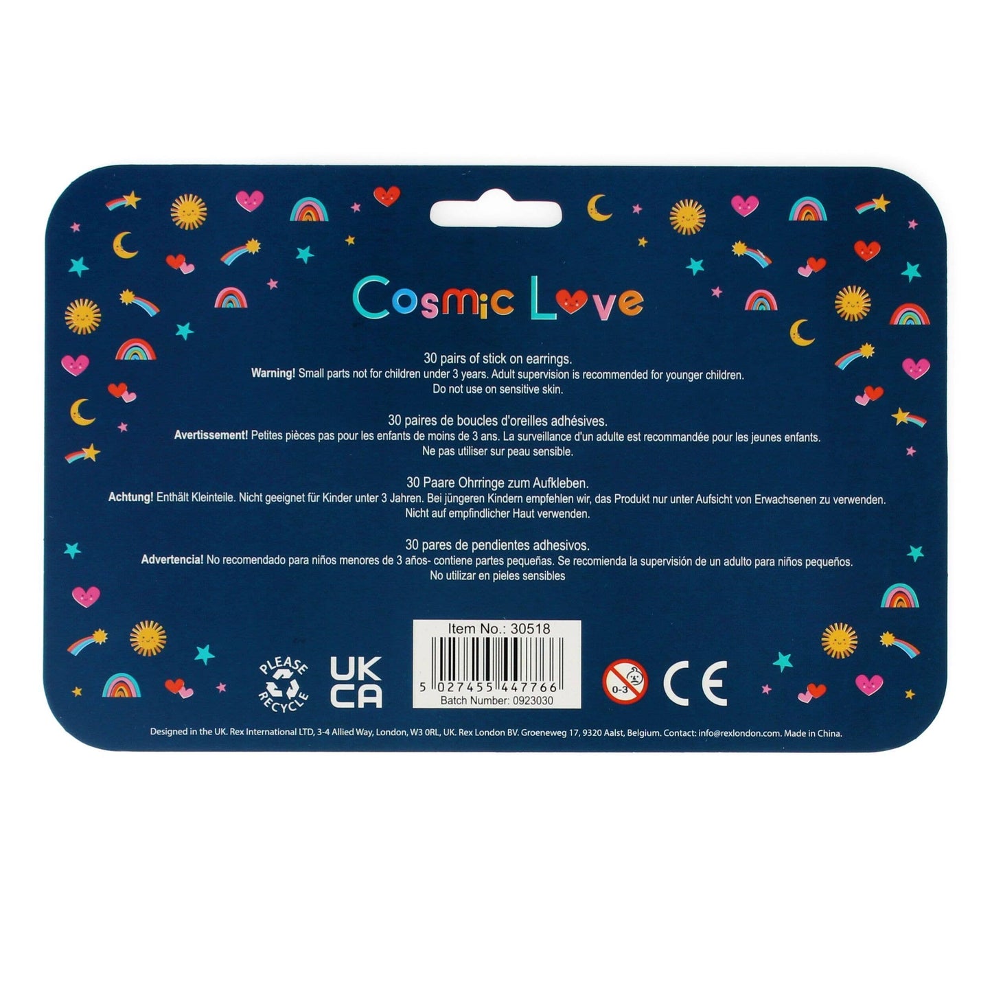 Cosmic Love Stick On Earrings – 30 Pairs of Fun Designs for Children