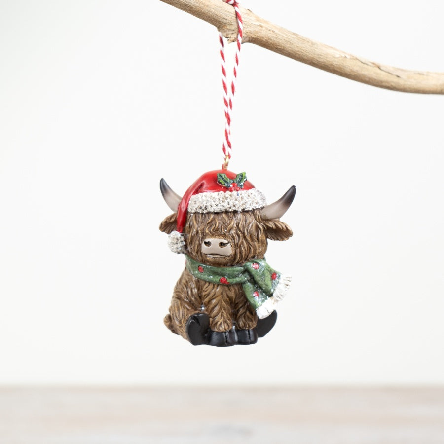 Festive Highland Cow Hanging Decoration, 7.5cm