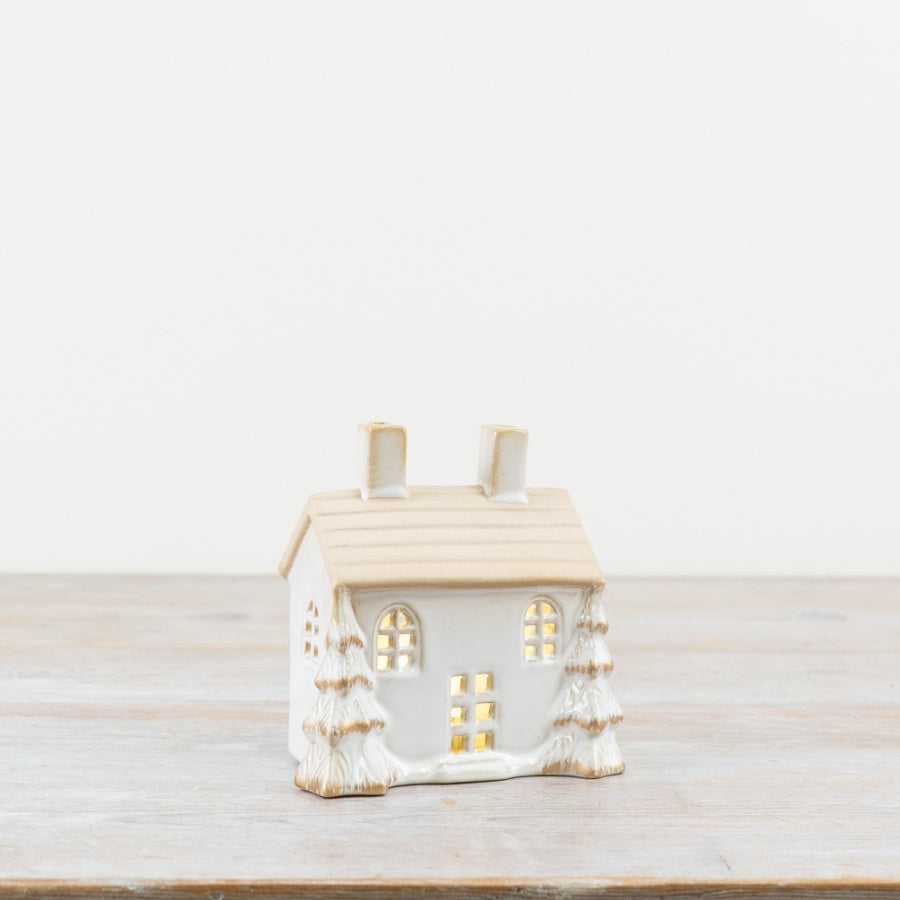 White LED Christmas House with Gold Details, 12cm