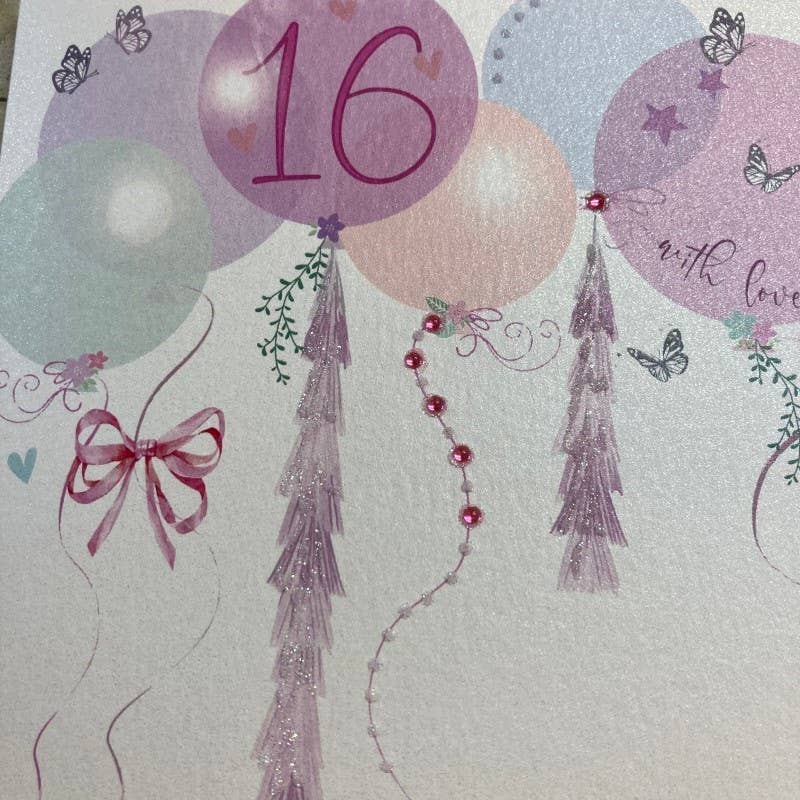 16th Birthday Card - Balloons & Butterflies