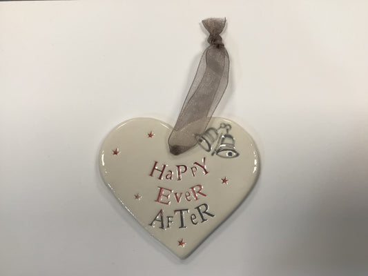 Handmade Hanging Ceramic Heart with Thoughtful Message - Happy Ever After