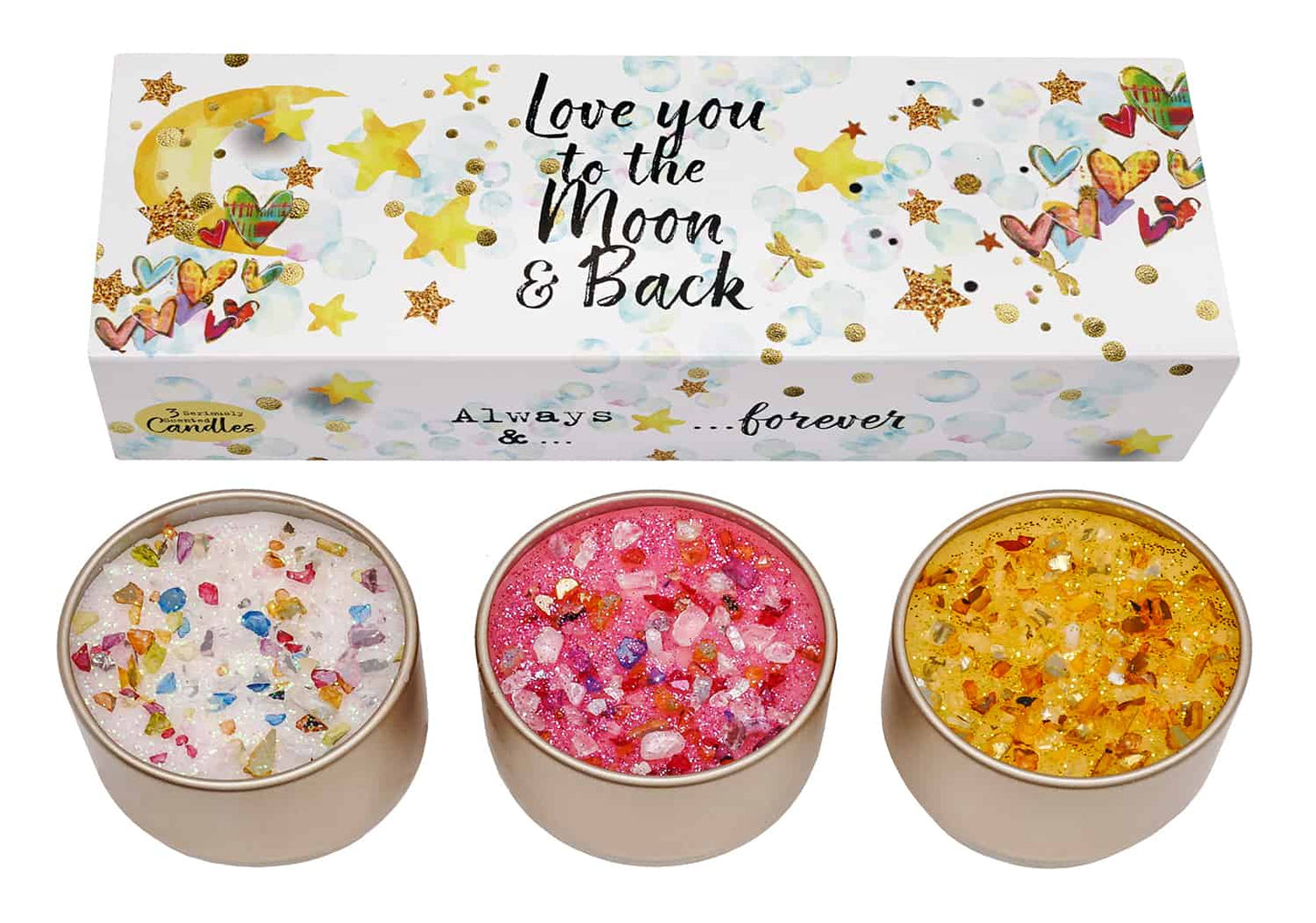 Luxury Scented Candle Gift Set – Love You To The Moon | 3 Sparkly Candles | 30hr Burn