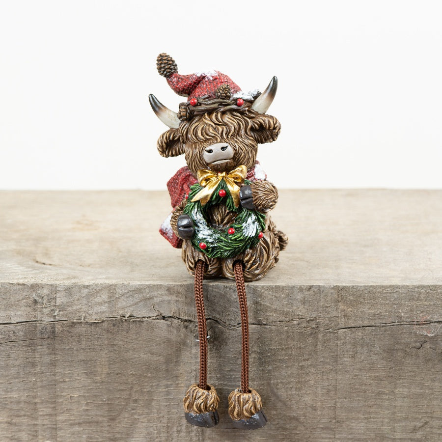 Christmas Highland Cow Shelf Sitter, 10.5cm