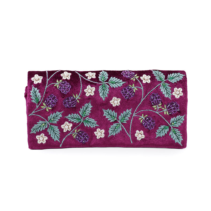 Bramble plum velvet embroidered winter blackberries jewellery roll