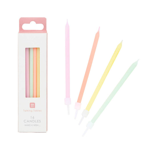 Long Pastel Colour Birthday Candles - 16 Pack