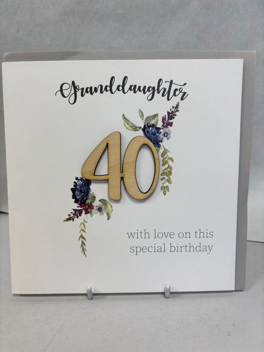 Granddaughter 40th Birthday Card