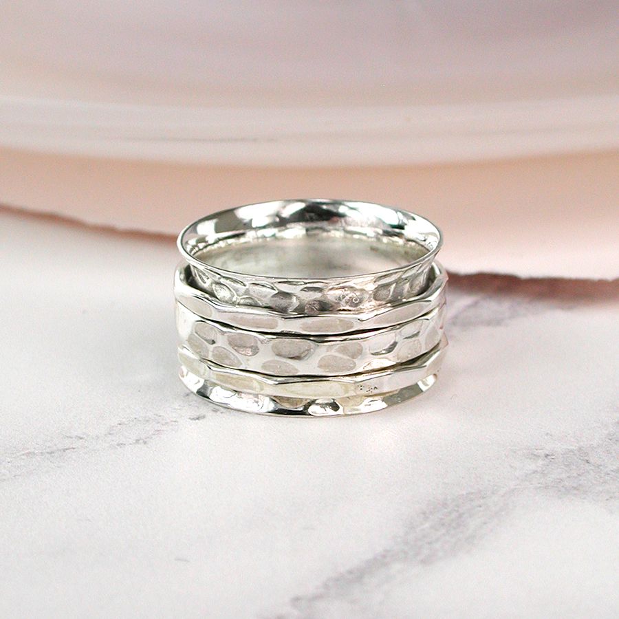 POM Sterling Silver Simple Hammered Spinning Ring