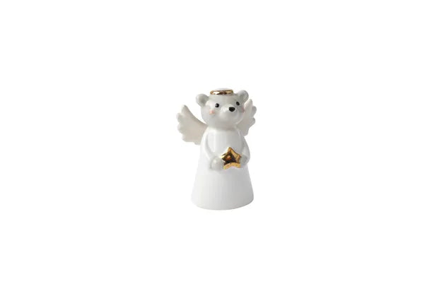 Angel Bear Ceramic Christmas Charm – White with Gold Halo & Star