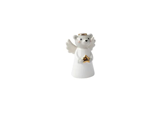 Angel Bear Ceramic Christmas Charm – White with Gold Halo & Star
