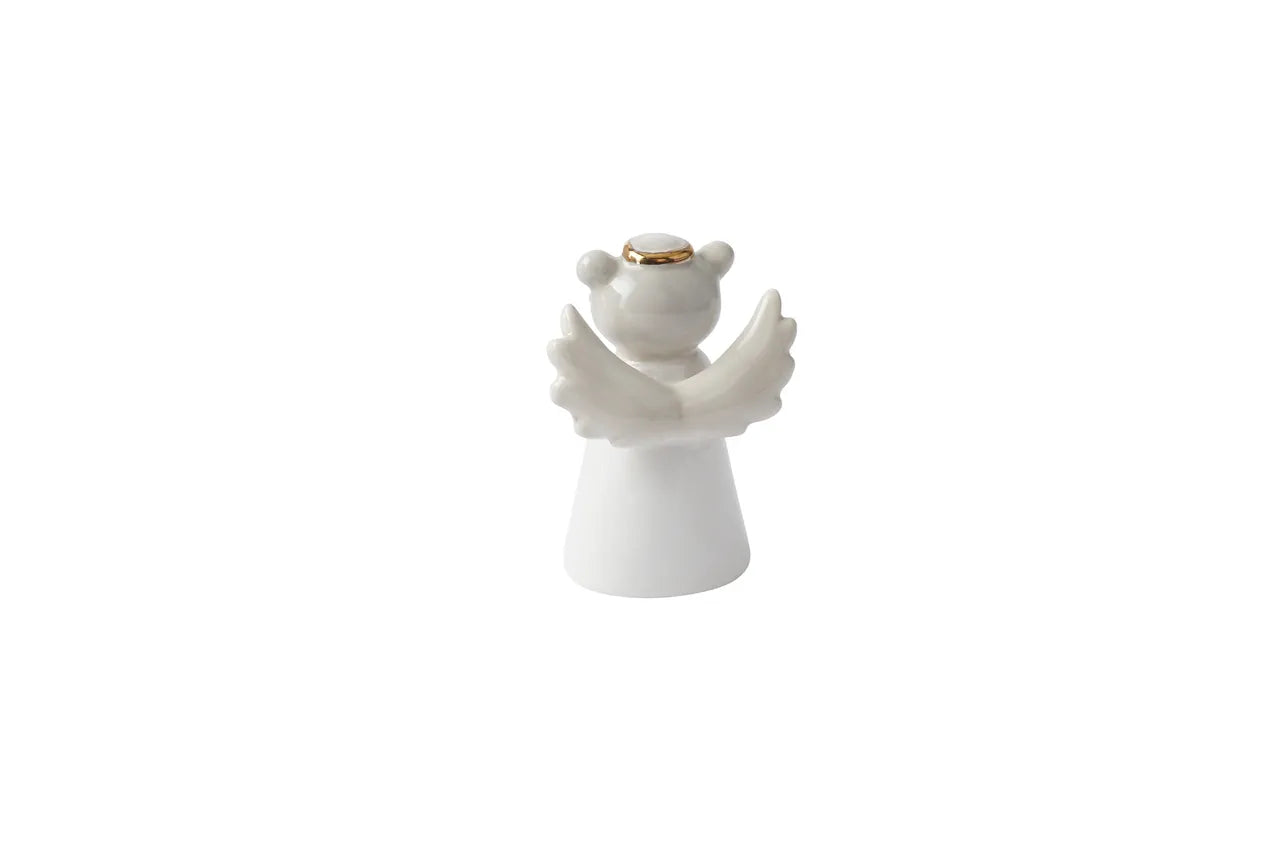 Angel Bear Ceramic Christmas Charm – White with Gold Halo & Star