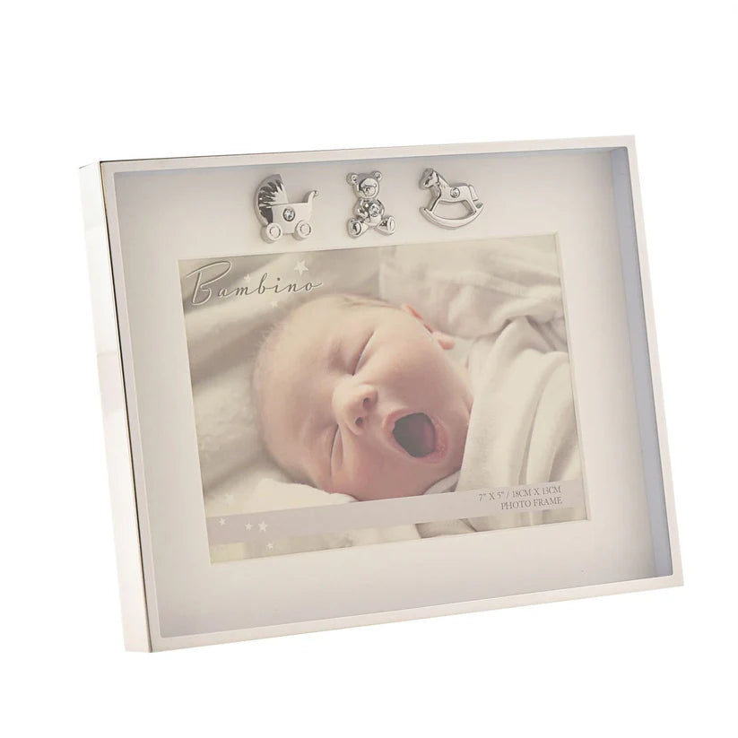 Silver Plated Baby Photo Frame with Crystal Icons