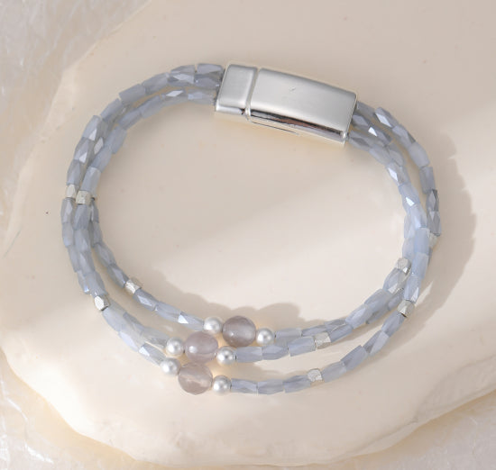 Beaded Bracelet with Magnetic Clasp – Blue & Grey