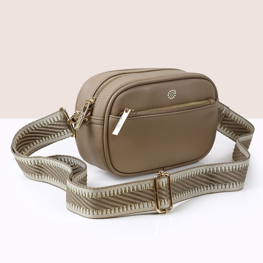Beige Vegan Leather Crossbody Camera Bag