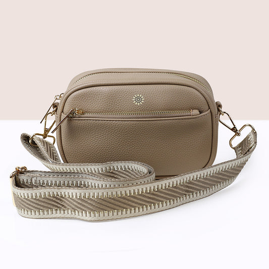 Beige Vegan Leather Crossbody Camera Bag