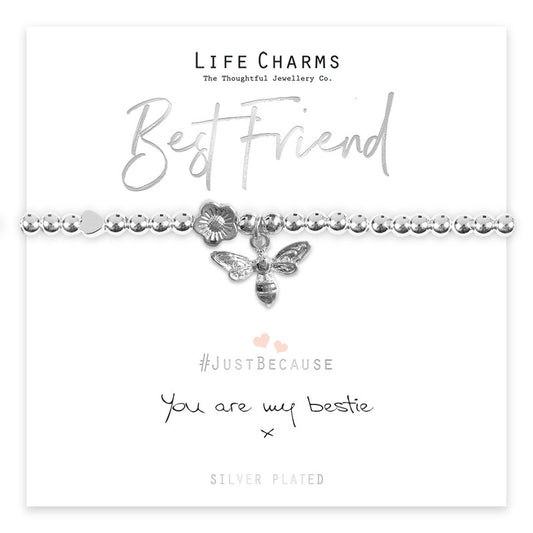 Best Friend Silver Heart Beaded Bracelet - Life Charms Jewellery