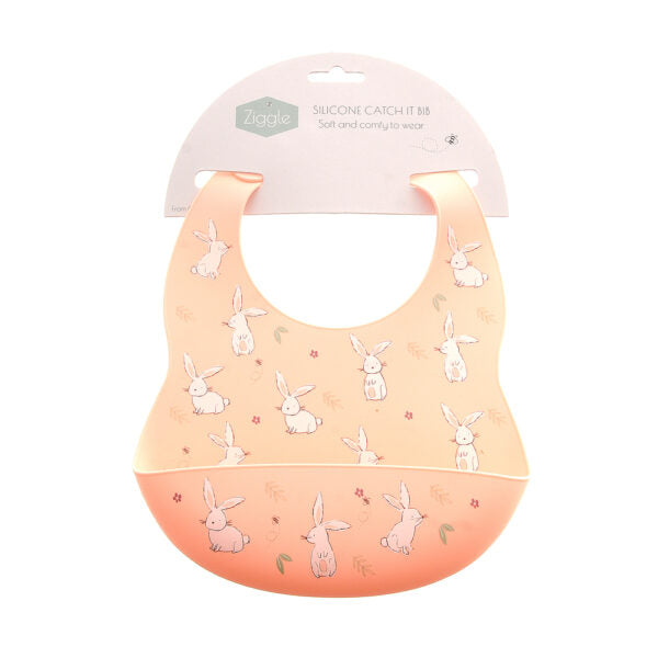 Ziggle Catch It Silicone Bib – Pink Bunnies