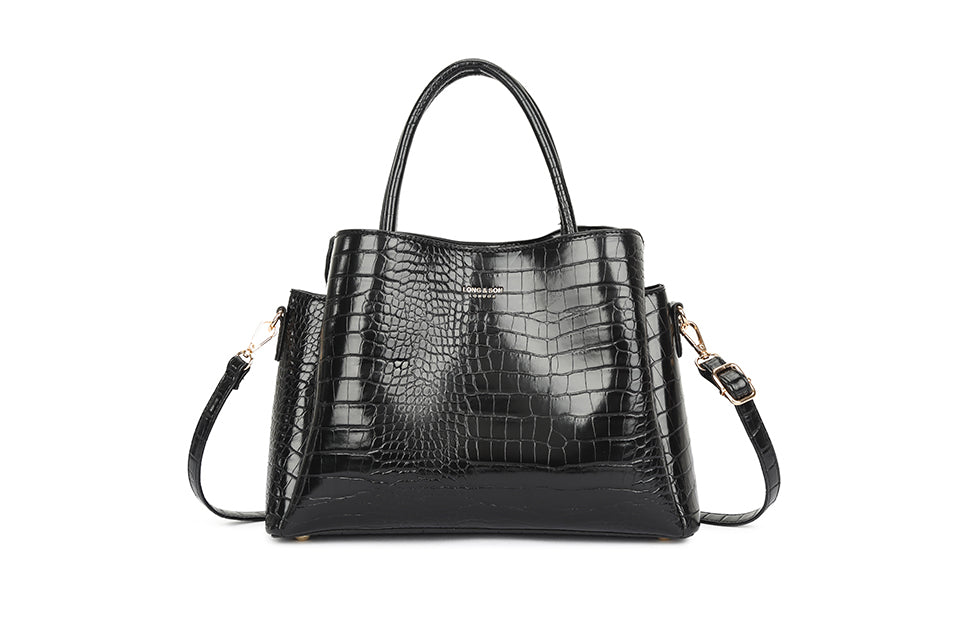 Black Mock Croc Medium Tote Bag