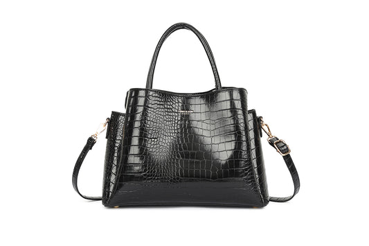 Black Mock Croc Medium Tote Bag