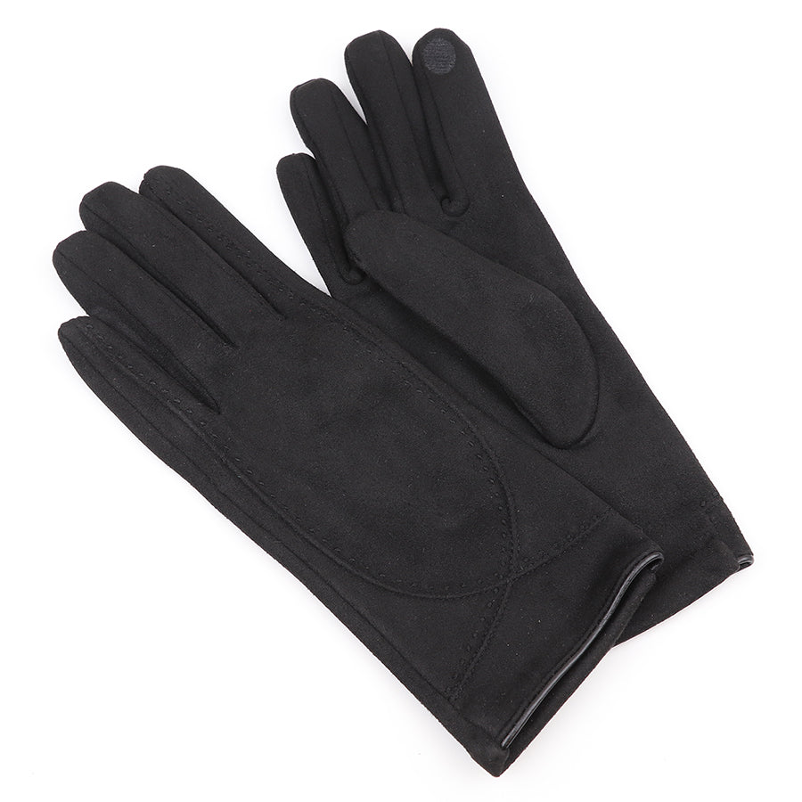 Black Faux Suede Gloves with Stitch Detail