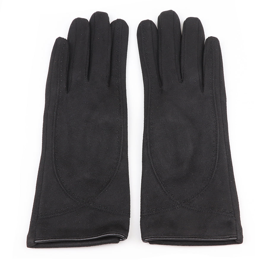 Black Faux Suede Gloves with Stitch Detail