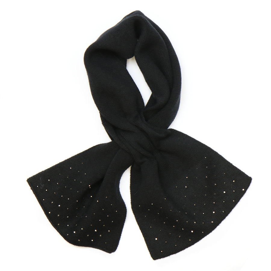 Black Fine Knit Pull Through Scarf with Sparkle Diamante Edge