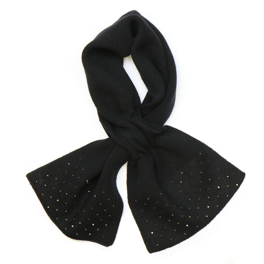 Black Fine Knit Pull Through Scarf with Sparkle Diamante Edge