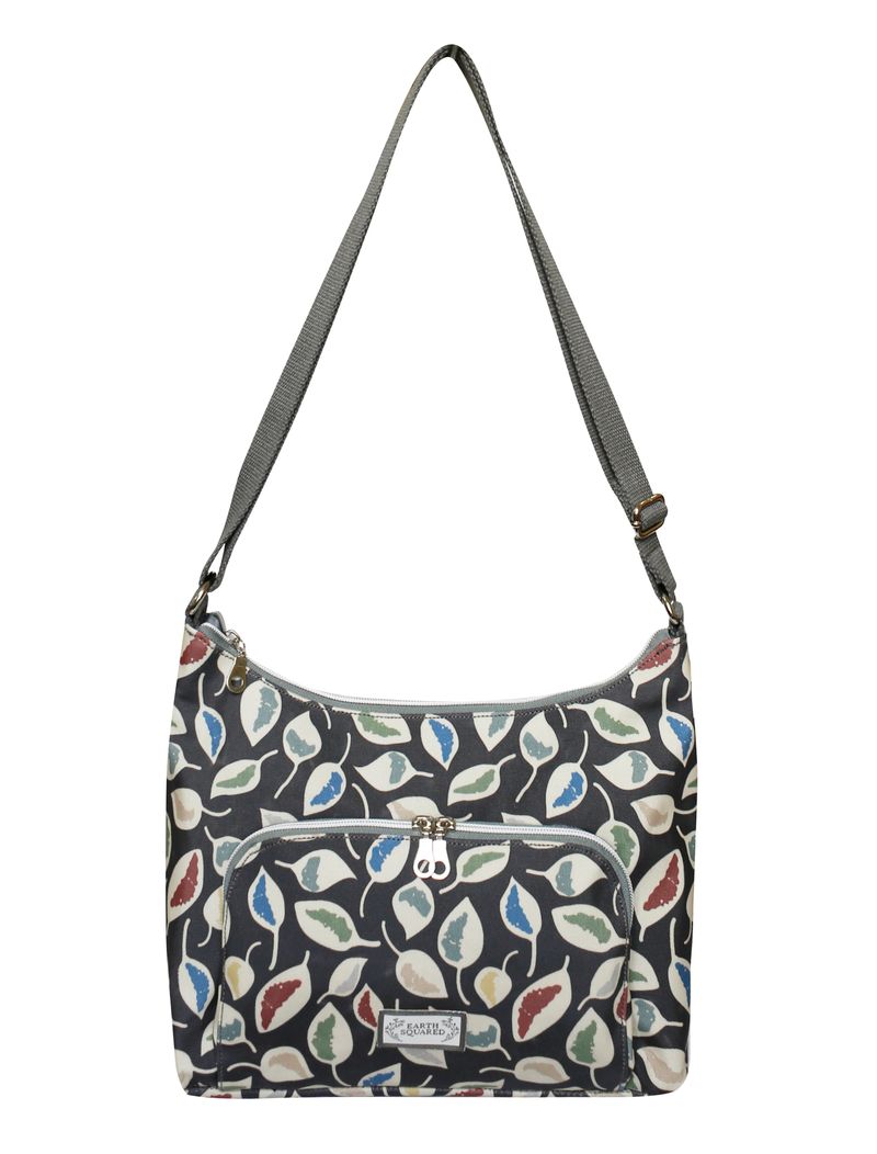 Earth Squared Oil Cloth Hobo Bag - Grey Leaf