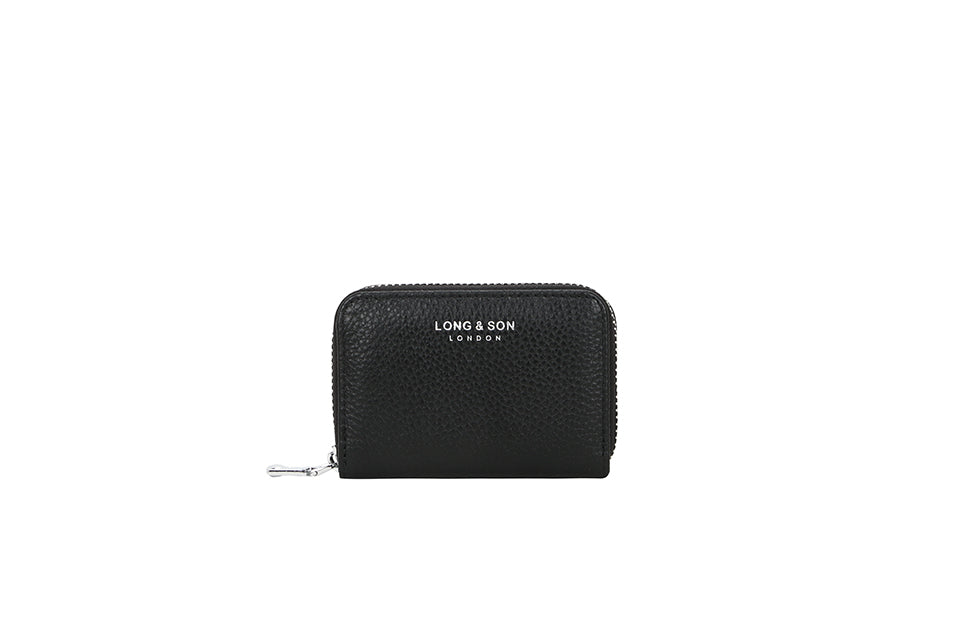 Slim Faux Pebbled Leather Card Purse - Black