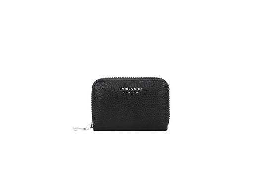 Slim Faux Pebbled Leather Card Purse - Black