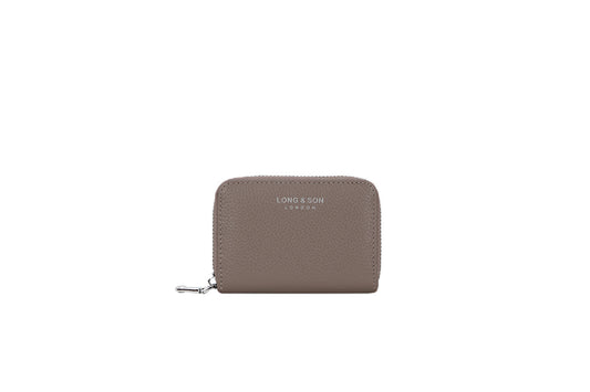 Slim Faux Pebbled Leather Card Purse - Brown