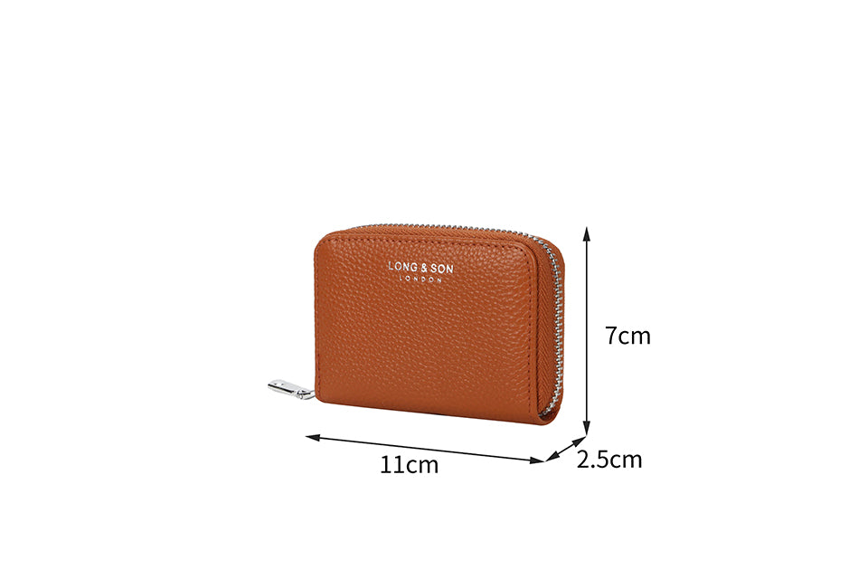 Slim Faux Pebbled Leather Card Purse - Tan