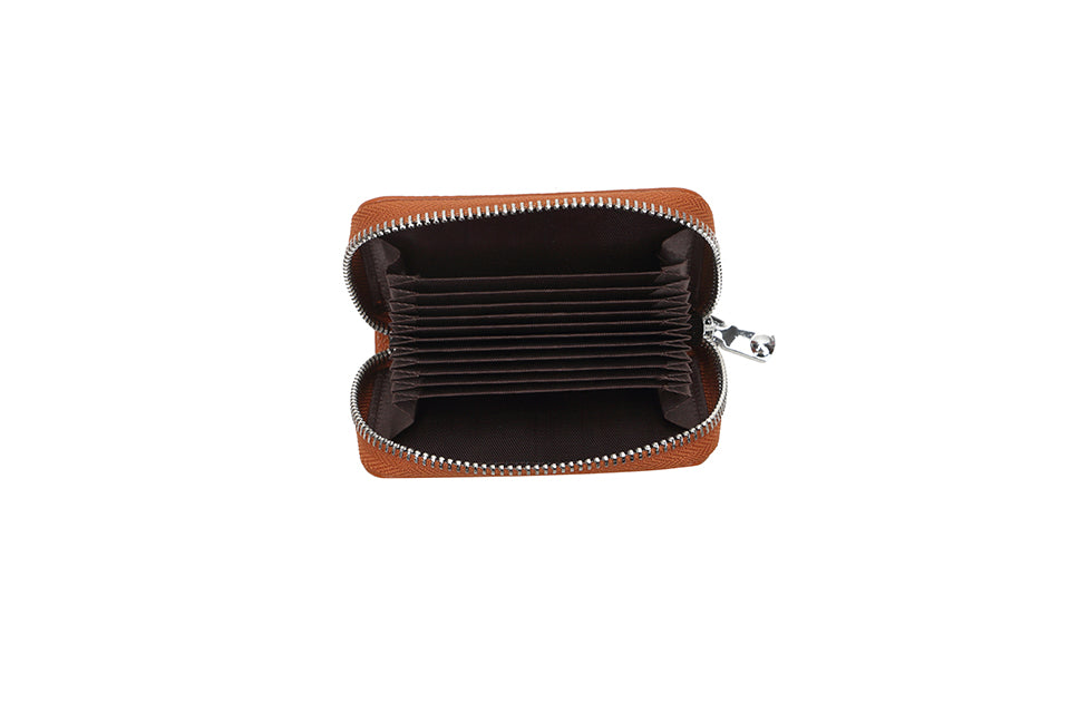 Slim Faux Pebbled Leather Card Purse - Tan