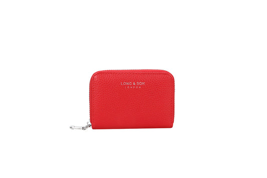 Slim Faux Pebbled Leather Card Purse - Red