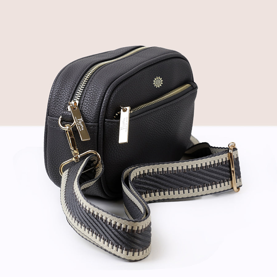 Charcoal Vegan Leather Crossbody Camera Bag