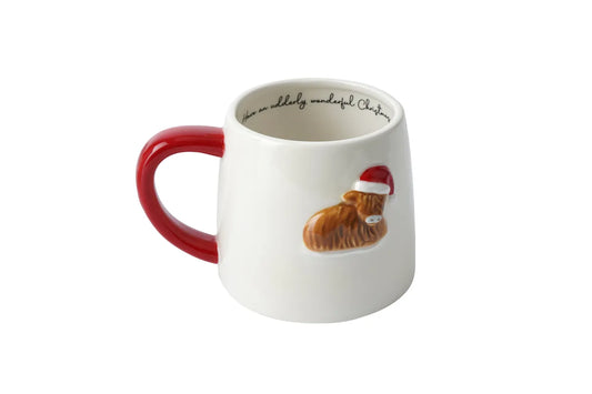 Christmas Highland Cow Mug – Ceramic Santa Hat Design