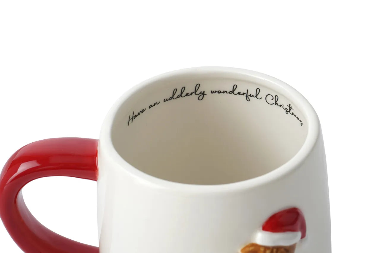 Christmas Highland Cow Mug – Ceramic Santa Hat Design