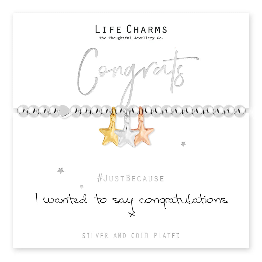 'Congratulations' Silver Star Beaded Bracelet - Life Charms Jewellery