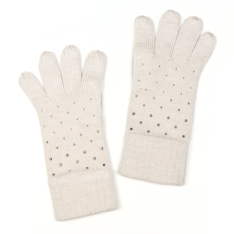 Cream Embellished Knit Gloves – Cosy Winter Accessory with Diamante Studs
