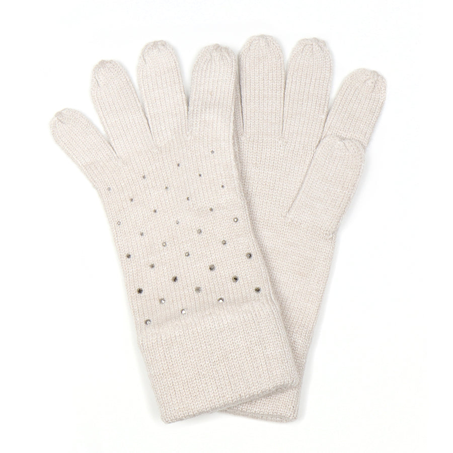 Cream Embellished Knit Gloves – Cosy Winter Accessory with Diamante Studs